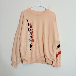 Free People Movement Peach Orange Oversized Buti Logo Crewneck Sweatshirt Medium